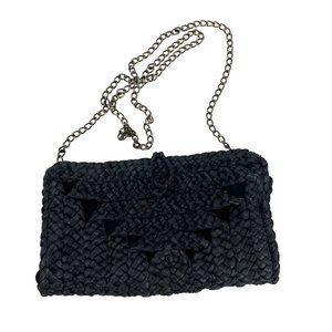 Boho Chic Straw Crossbody Bag with Chained Handle - Handbag
